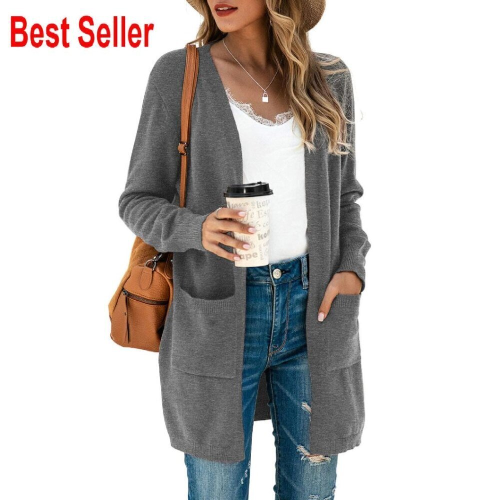 Oversized Kimono Cardigan Soft Knit Open Front Long Sleeve with Pockets